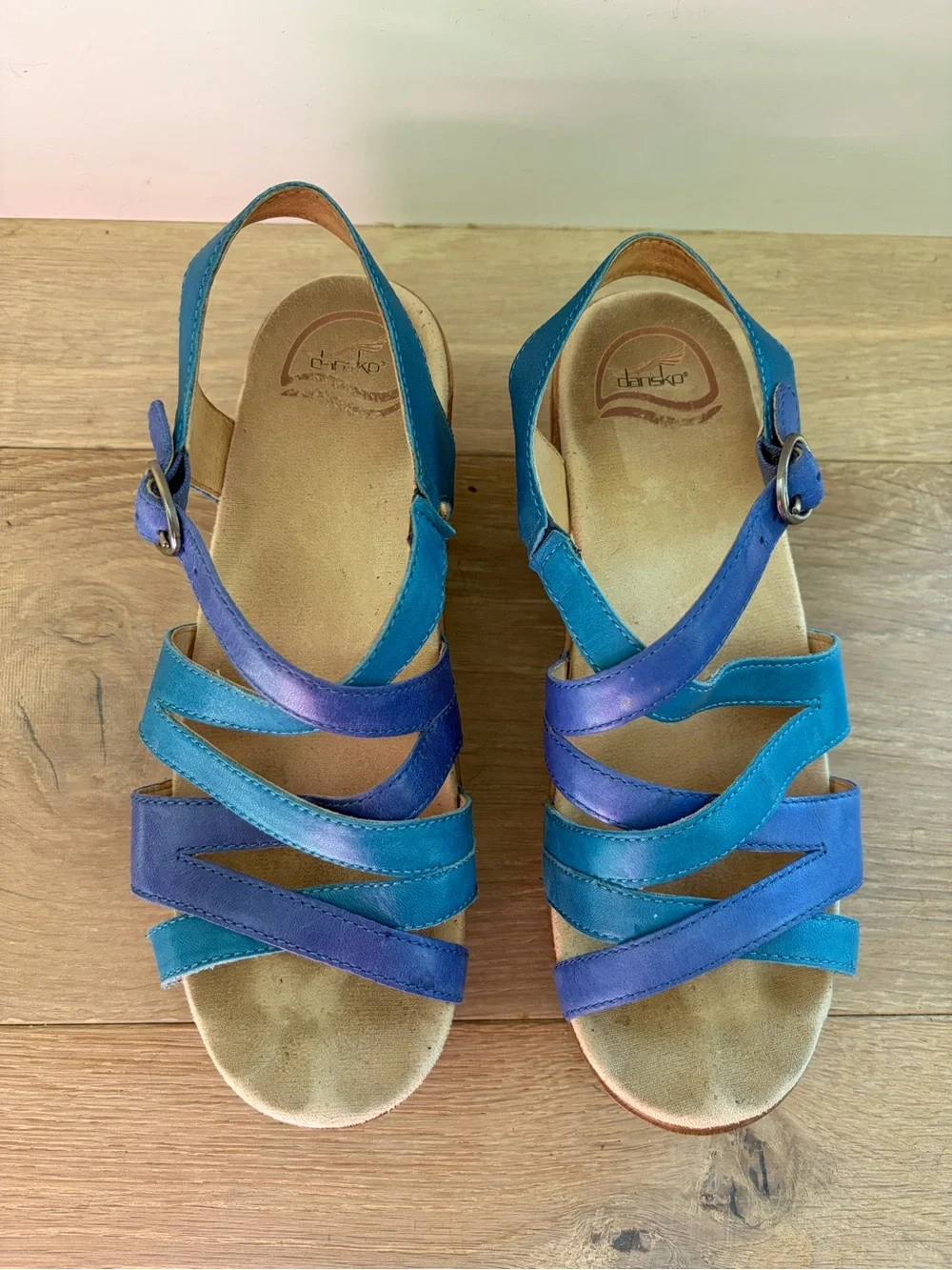 Dansko Stevie wedge sandals blue strappy beach summer preppy - Picture 2 of 9